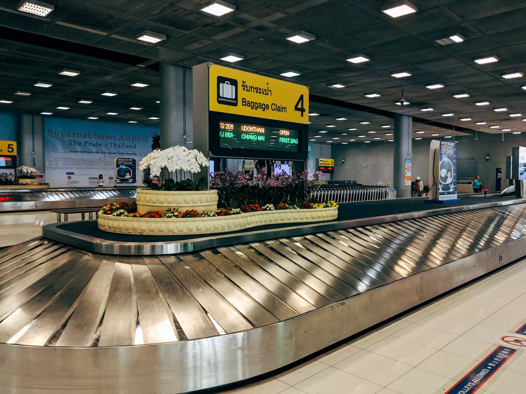 a luggage conveyor inside airport