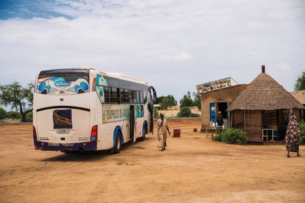 white bus in tribal village