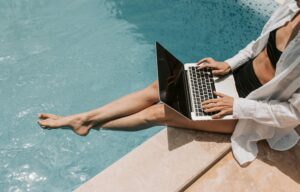 woman lay on pool side