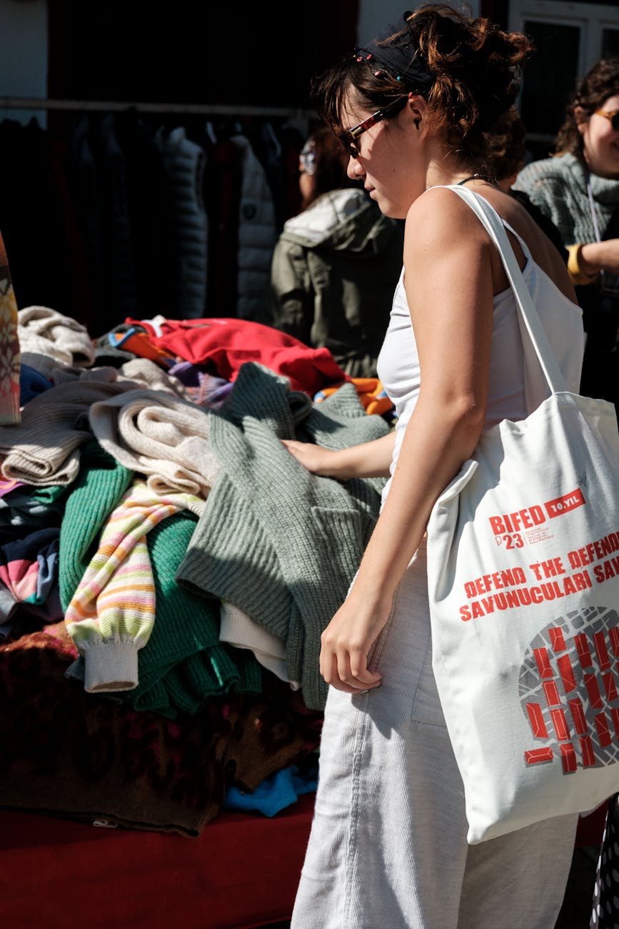 woman with bag at bazaar